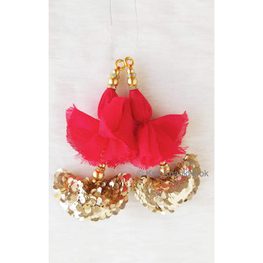 Red / Blue Art Silk Latkan Embellished With Gold Sequins And Beads, Bridal Tassels, Decorative Tassels